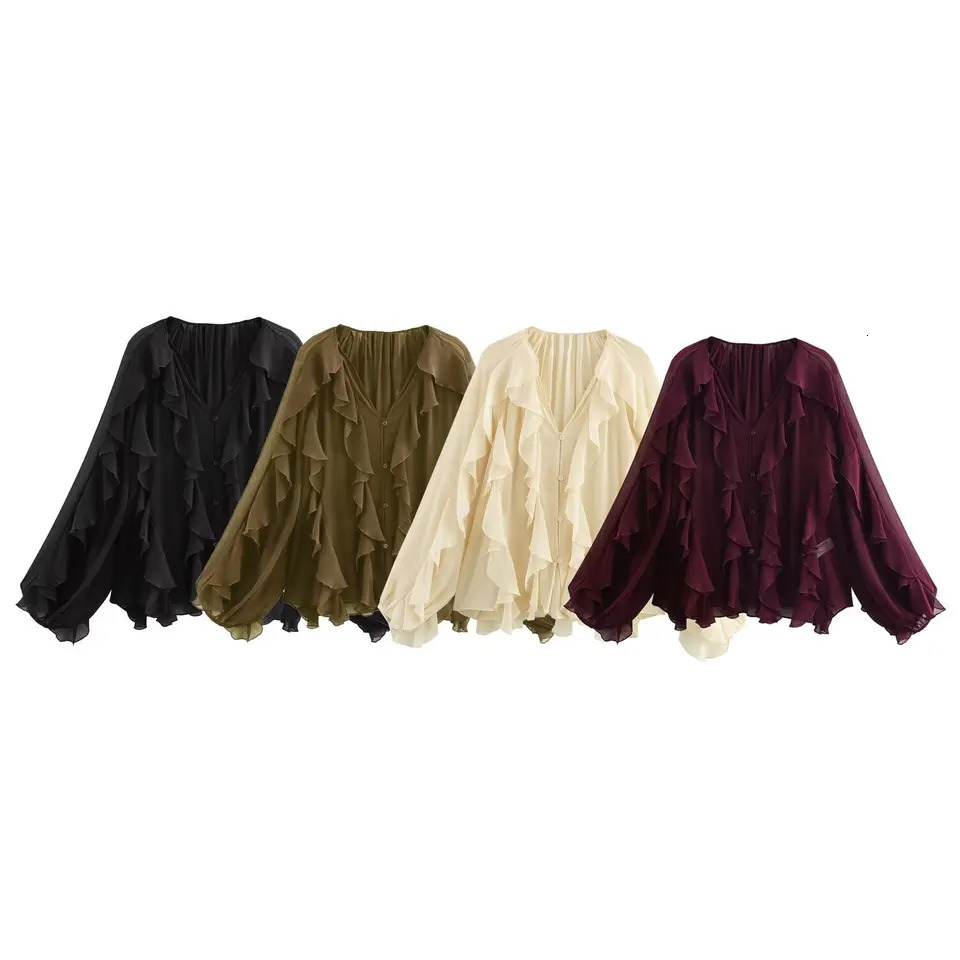 Women Casual Ruffled Shirt Women Loose Lace Up Hollow Out V Neck Tops Spring Blouses Women Clothes 4786063 260306
