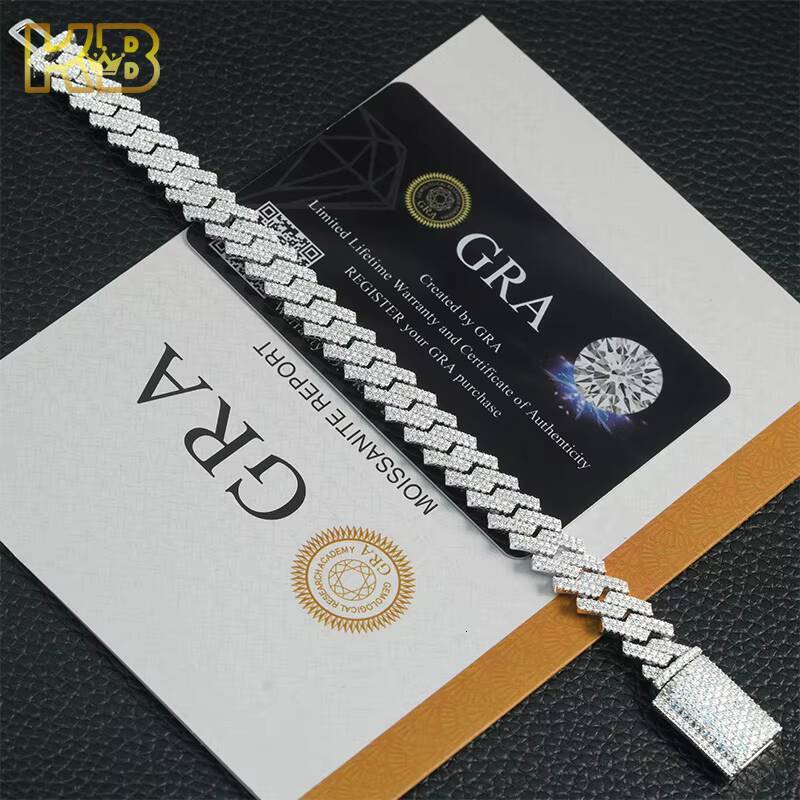 Wholesale 925 Sterling Silver Cuban Link Bracelet 6mm-18mm VVS Moissanite Iced White Gold Hip Hop Jewelry for Men and Women