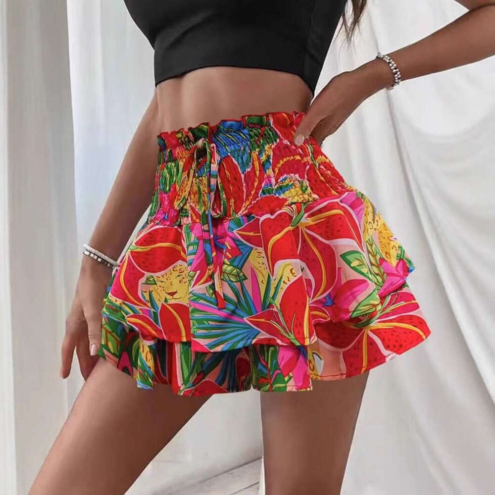 Women's Summer European and American Cross-Border Best-Selling New Fashion Printed Wide-Leg Shorts Loose Versatile Casual Pants