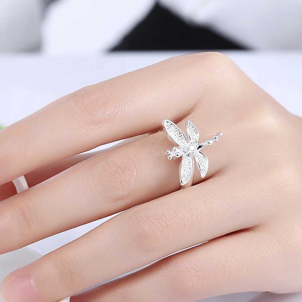 Fashion Luxury 925 Sterling Silver Crystal dragonfly pendant necklace earring rings for women Popular Jewelry set gifts H260307 - view 5