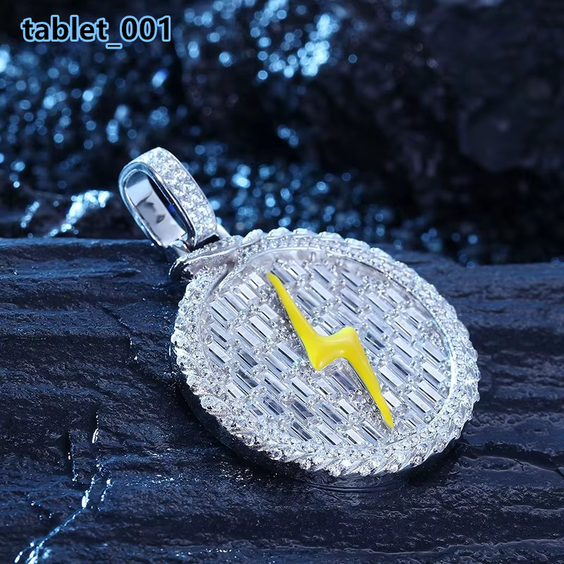 New Round Shaped Baguette Luxury Moissanite diamond Lightning Pendant Hip Hop Necklace in 925 Sterling Silver for Women Men