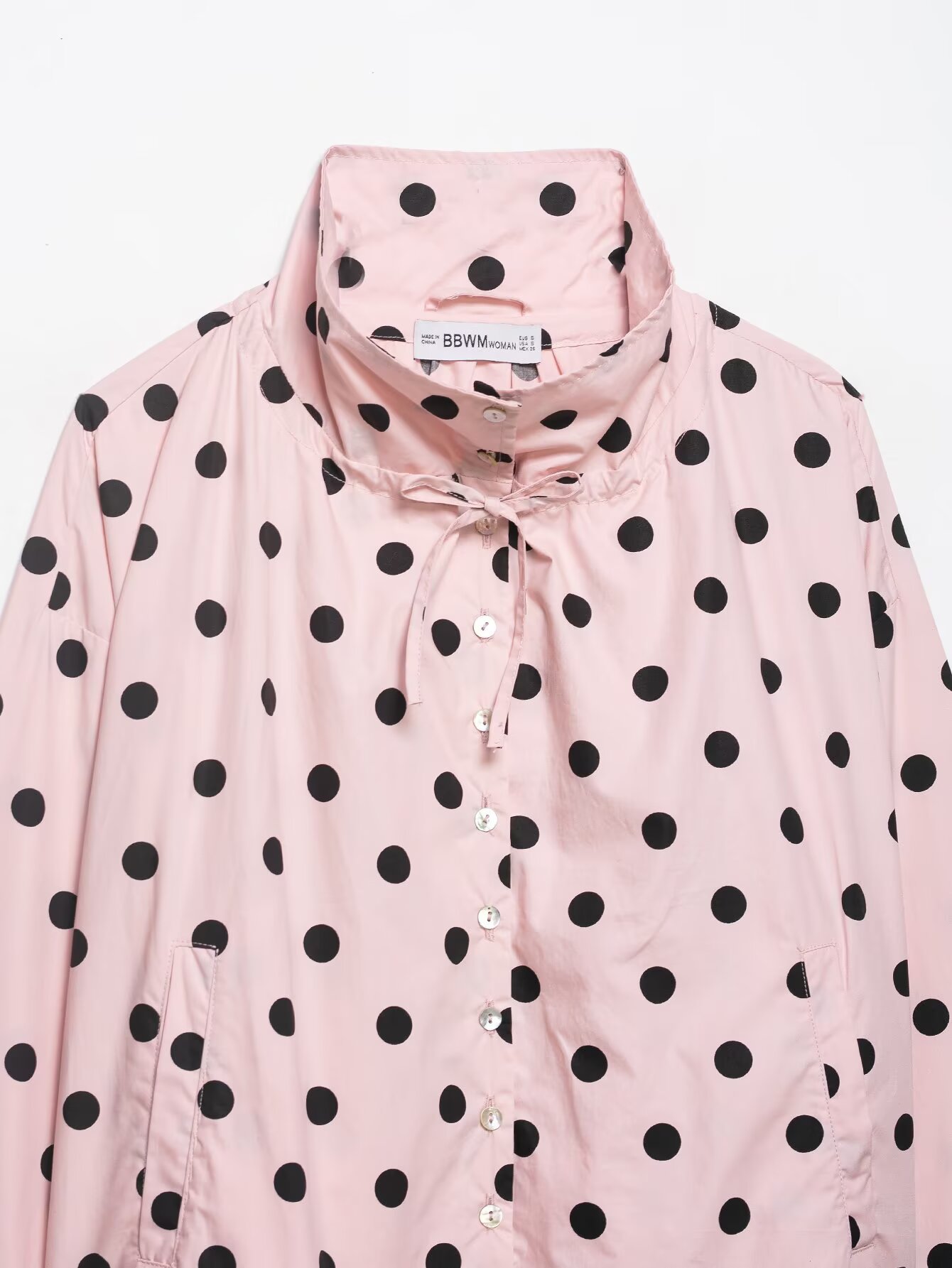 PB&ZA 2026 Spring New Product Women's Fashion Casual Bow Tie Stand up Collar Long Sleeve Polka Dot Loose Coat