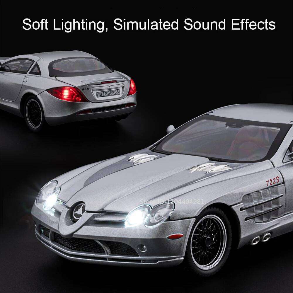 1:24 SLR 722S GT Alloy Sports Car Model Diecast Toy with Sound Light Pull Back Doors Opened Miniature Cars Boy Christmas Present Z260306