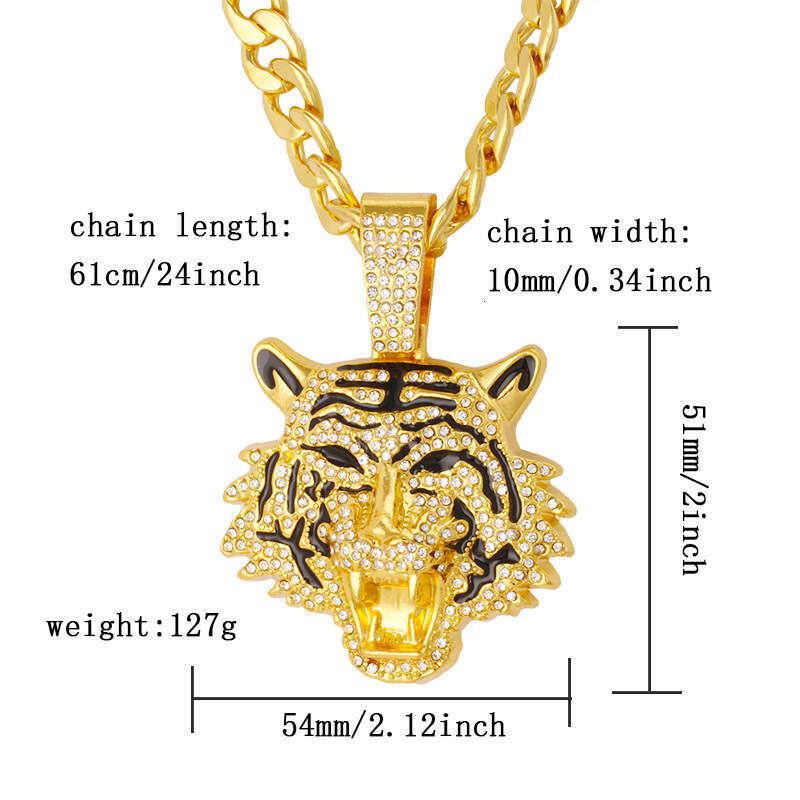 European and American Cross-Border Hot-Selling High-Quality 3D Tiger Pendant Alloy Full Diamond Cuban Chain Hip-Hop Trend Men's Jewelry