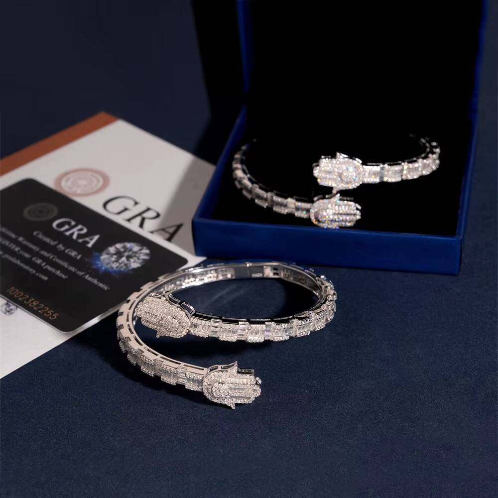 Wholesale New Design Hamsa Hand Moissanite Bangle 925 Sterling Silver Iced Out Hip Hop Bracelet Jewelry Novelty Gifts