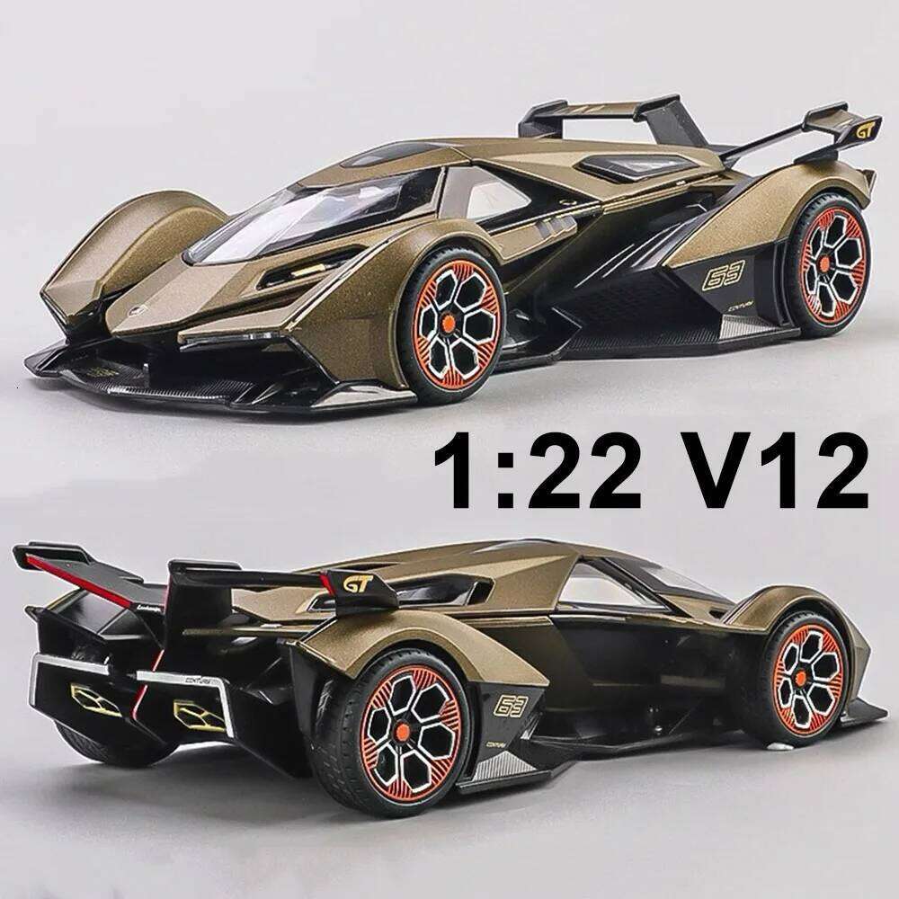 1:22 Lambo V12 GT Veneno Alloy Sports Car Diecast Model Toys with Sound Light Pull Back Doors Opened Metal Vehices Birthday Gift Z260306