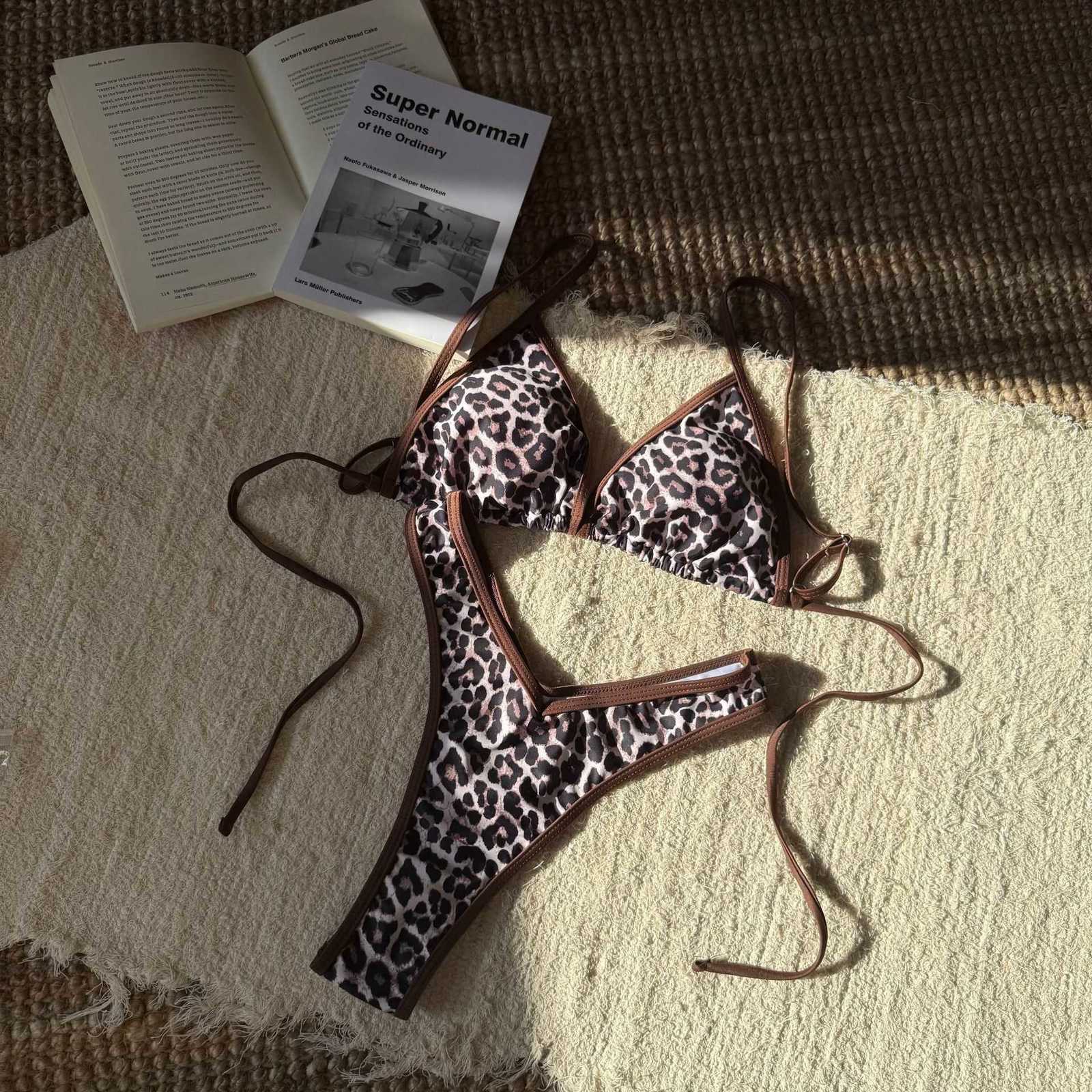 Women's Swimwear 2025 New Women's Two-Piece Leopard Print Sexy Swimsuit Triangle Tie Bikini