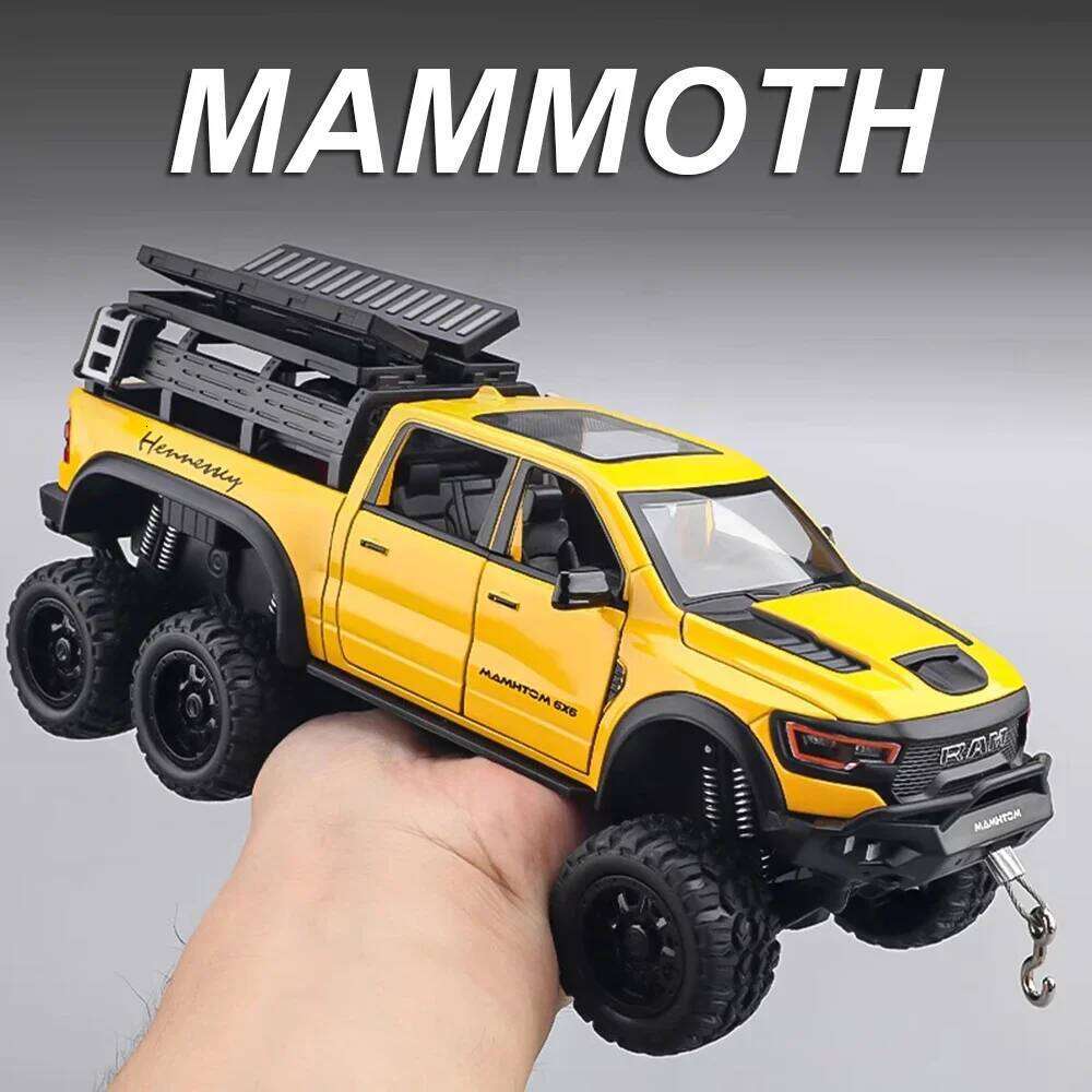 1:32 Mammoth RAM Alloy Miniature Model Diecast Pickup Toys with Sound Light Pull Back Doors Opened Metal Vehice for Boy Toy Gift Z260306