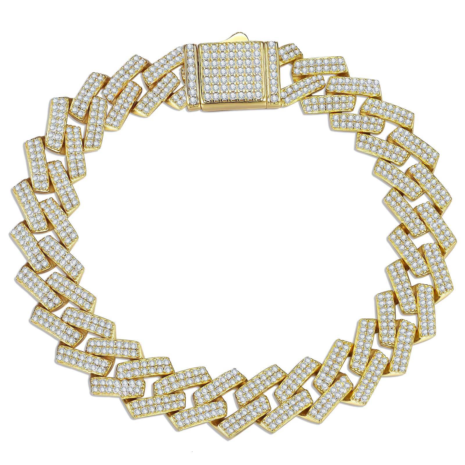Moissanite Iced Out Gold Plated Cuban Link Luxury High End Fine Jewelry Custom Design Hip Hop Style Bracelet