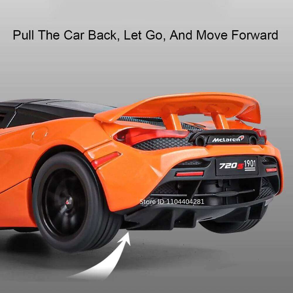 1:24 720S P1 Model Toy Alloy Diecast Sports Car Ornament Doors Opened Sound Light Pull Back Miniature Vehice Friend Holiday Gift Z260306