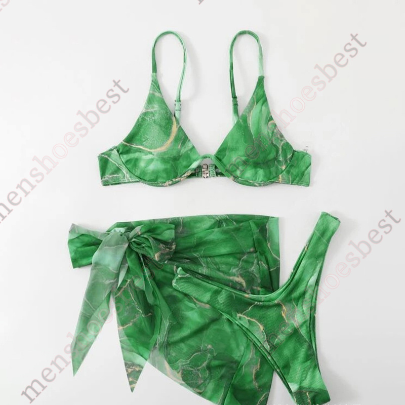 maillot de bain designer swimsuit women ladies bikinis New multi-color printed corrugated steel strap bikin three-piece swim suit