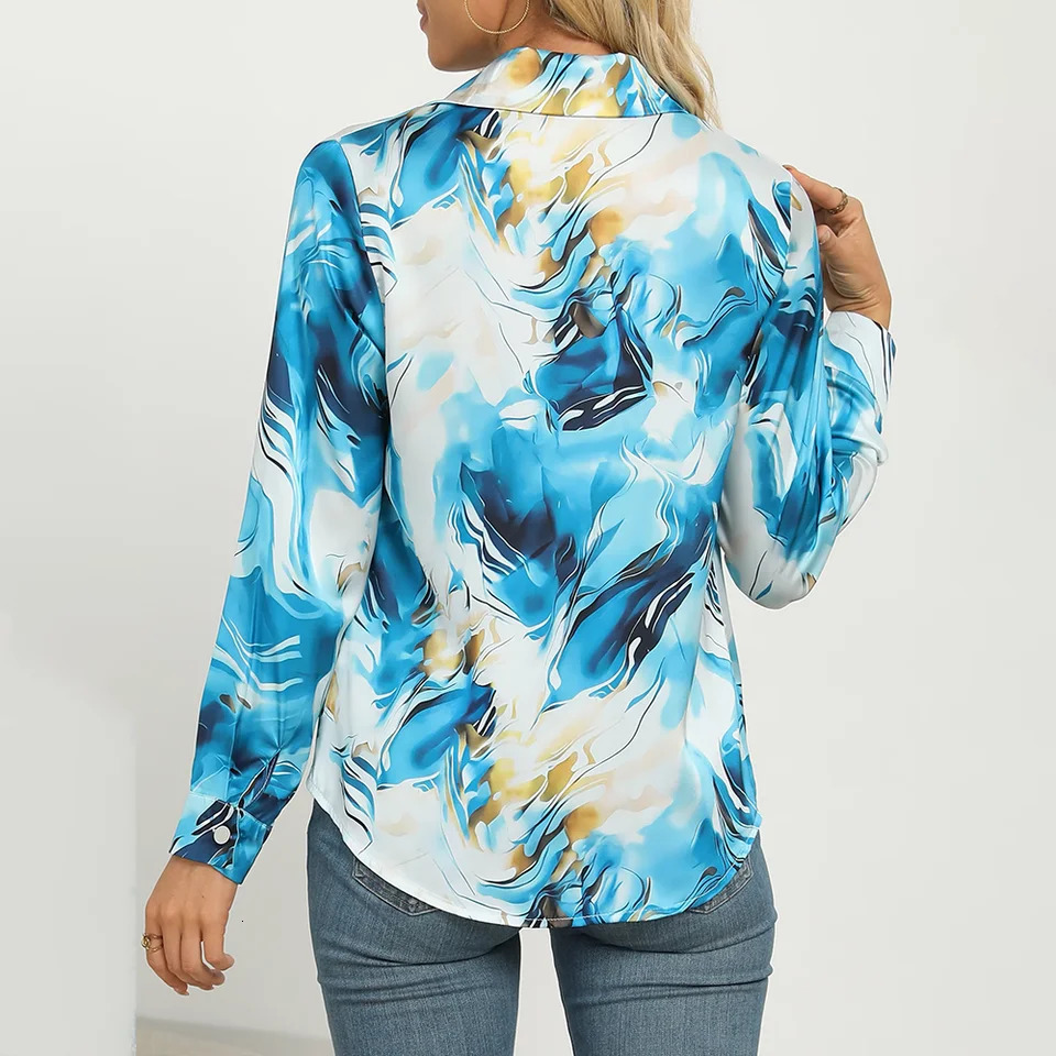 2026 Arrival Womens Premium Printed Shirt Long Sleeve Early Autumn Lapel SlimFit Elegant Blouse for Commuting Casual 260228