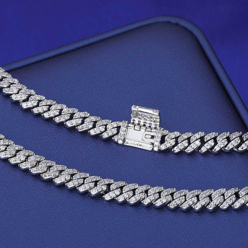 6mm Hip Hop Full Diamond Thin Cuban Link Necklace Bracelet With Box Clasp Set For Men Women Iced Out Cubic Zirconia Cz Stone Rapper Party Rap Jewelry 