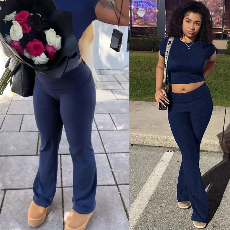 Comfy Cotton Lounge Wear Women Clothes High Stretch Slim Crop Top and Skinny Flare Leg Pants Suit Gym Fitness 2 Two Piece Sets 260306