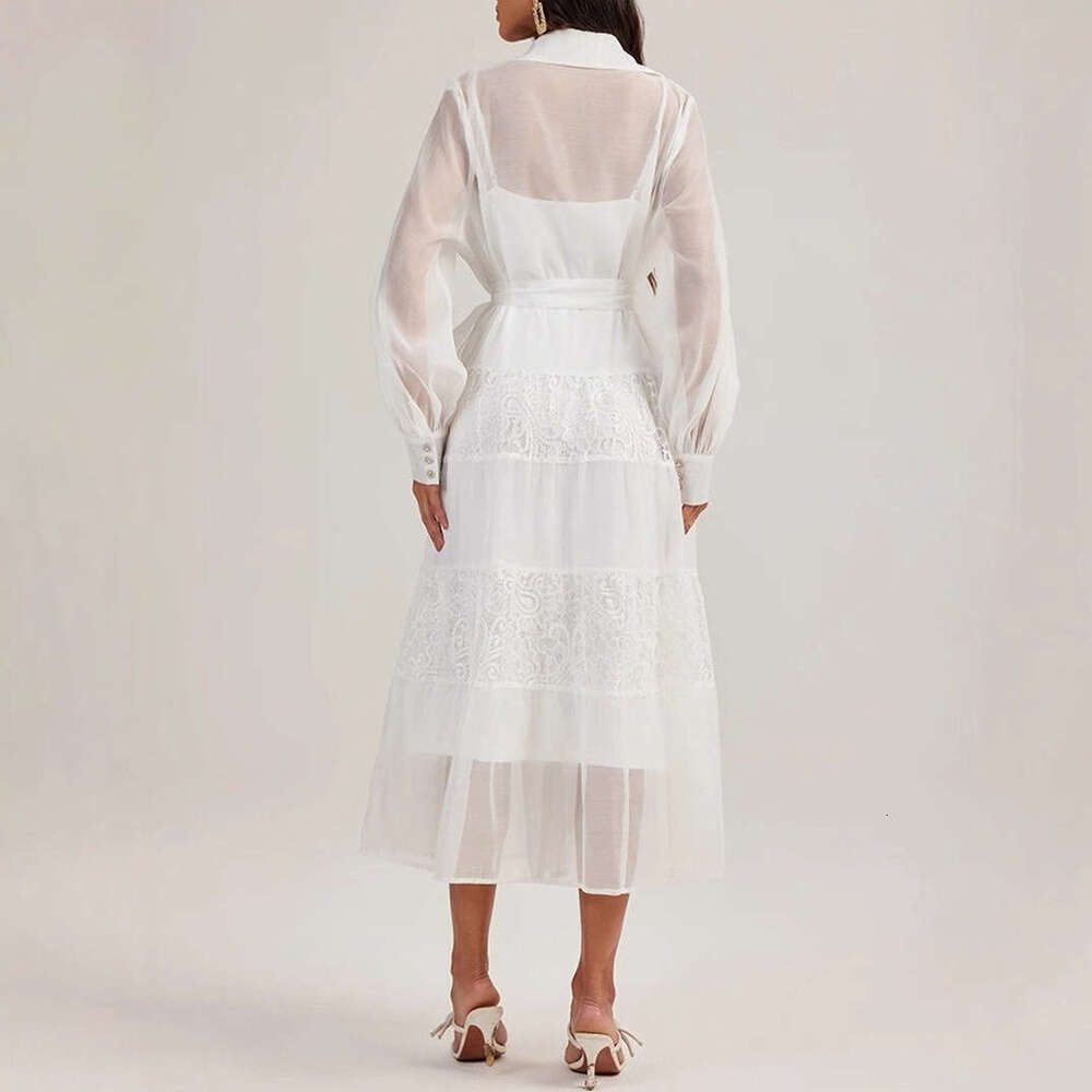 2026 Spring and Autumn Women's European and American Minority Ladies' a3 Style Bead Embroidery Lace Splicing Loose Long Shirt Dress