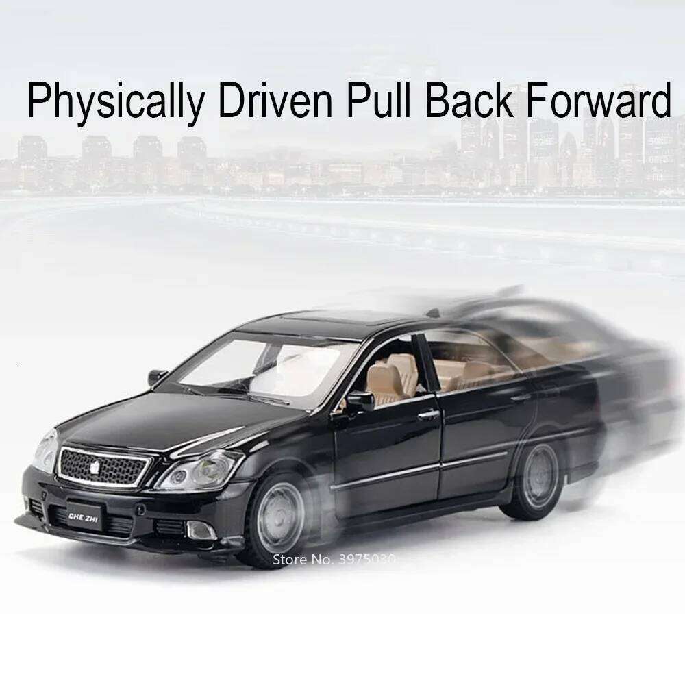 1/32 Scale Crown Toy Car Model Alloy Diecast Pull Back Sound and Light Doors Opened Simulation Toys Vehicle Models Birthday Gift Z260306