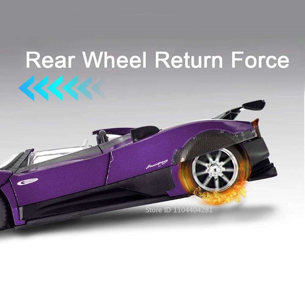 1:24 PAGANI ZONTA HP Huayra Toys Miniature Car Diecast Models Doors Opened Sound Light Pull Back Vehices for Adult Gift Ornament Z260306