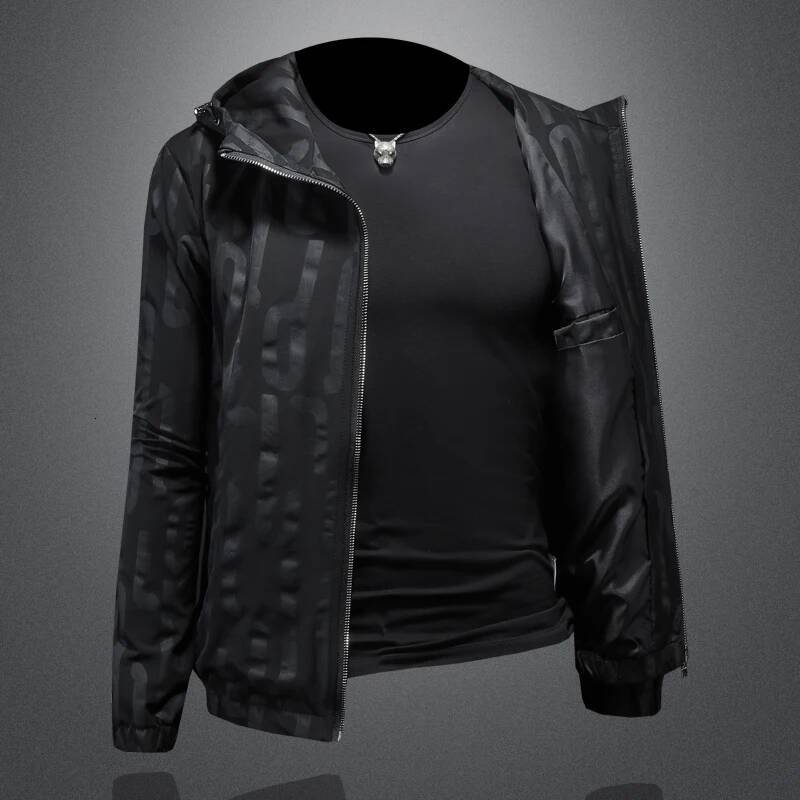 Minglu Spring Autumn Black Men's Jackets High Quality Long Sleeve Letter Printed Hooded Sport Casual Male Coats Man Overcoat 5XL