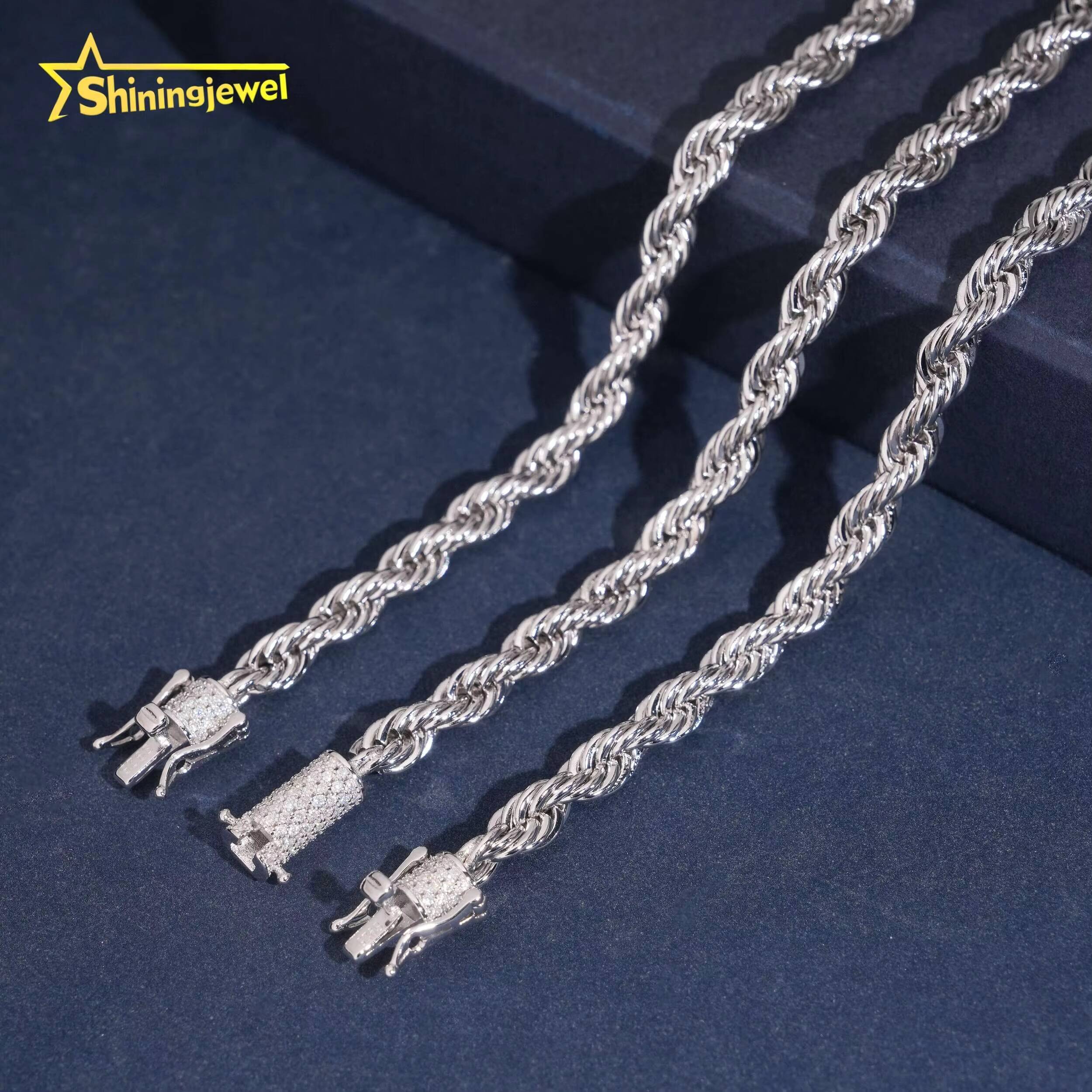 High Quality 6MM Solid 925 Silver VVS Moissanite Clasp Iced Out Hip Hop Jewelry Diamond Stainless Steel Rope Chain Men Necklace