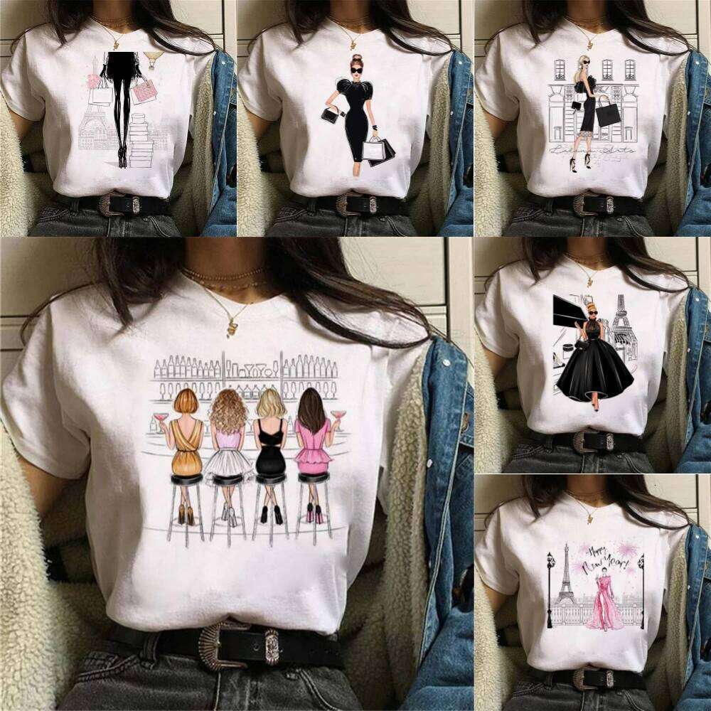Fashion Paris Trip Lady Print T Tshirts Casual Round Neck Short Slee Tee Shirt Plus Size TShirt Streetwear Daily Clothing XJ260306