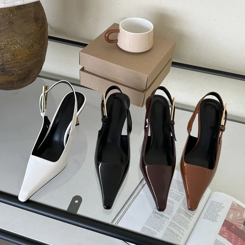 Eilyken Street Style Sexy Pointed Toe Metal Buckle Strap Women Pumps Stripper Sandals Slingback High Heels Female Shoes 260306