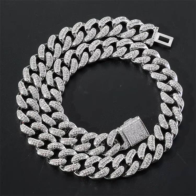 Hip Hop 925 Silver Cuban Link Chain for Men 15MM Moissanite Diamond Iced Out Bling Rapper Necklace