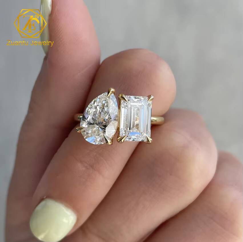 14k Gold Jewelry Eternity Promise Two Stones Rings 2ct 3ct Pear and Emerald Cut Loose Diamond Ring Moissanite Engagement Ring