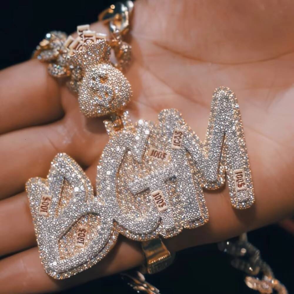 Hip Hop Mossanite Pendant Iced Out Moissanite 925 Silver Initial Letter Name Custom Moissanite Pendant for Men