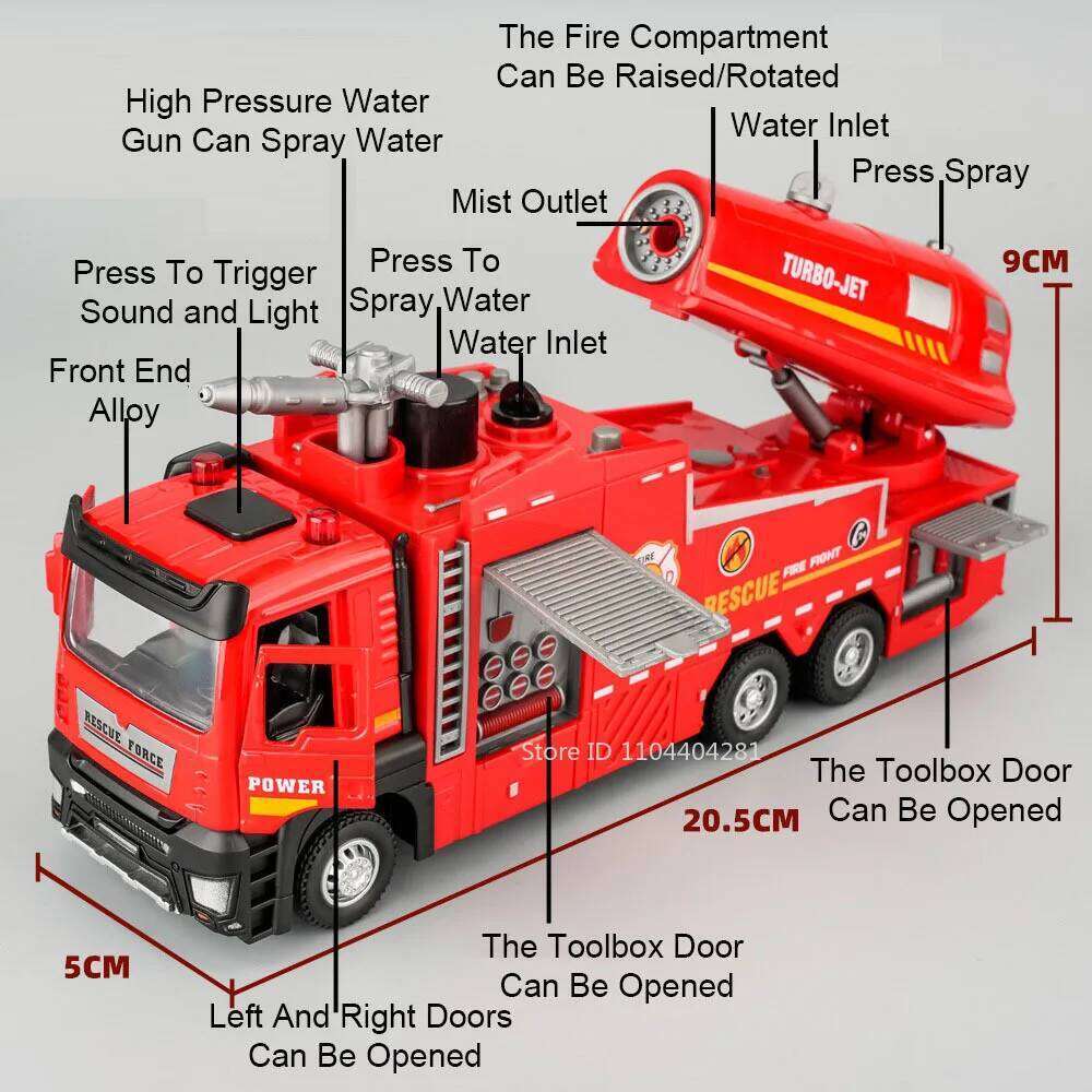 1:32 Fire Engine Model Toy City Sanitation Sweeper Diecast Metal Truck Doors Opened Sound Light Miniature Vehice Children's Toys Z260306