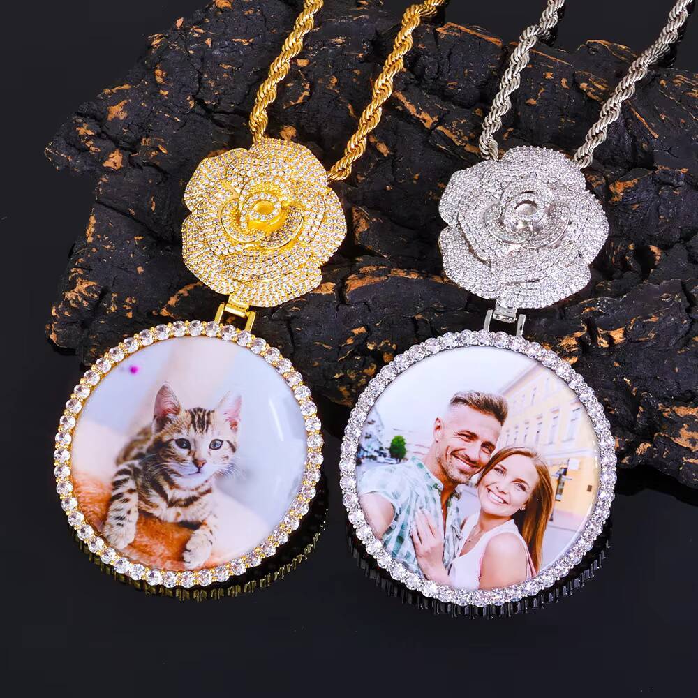 Hip-hop Rose Buckle Round Photo Pendant Creative Memorial Frame Trendy Versatile Accessories for Cross-border Market