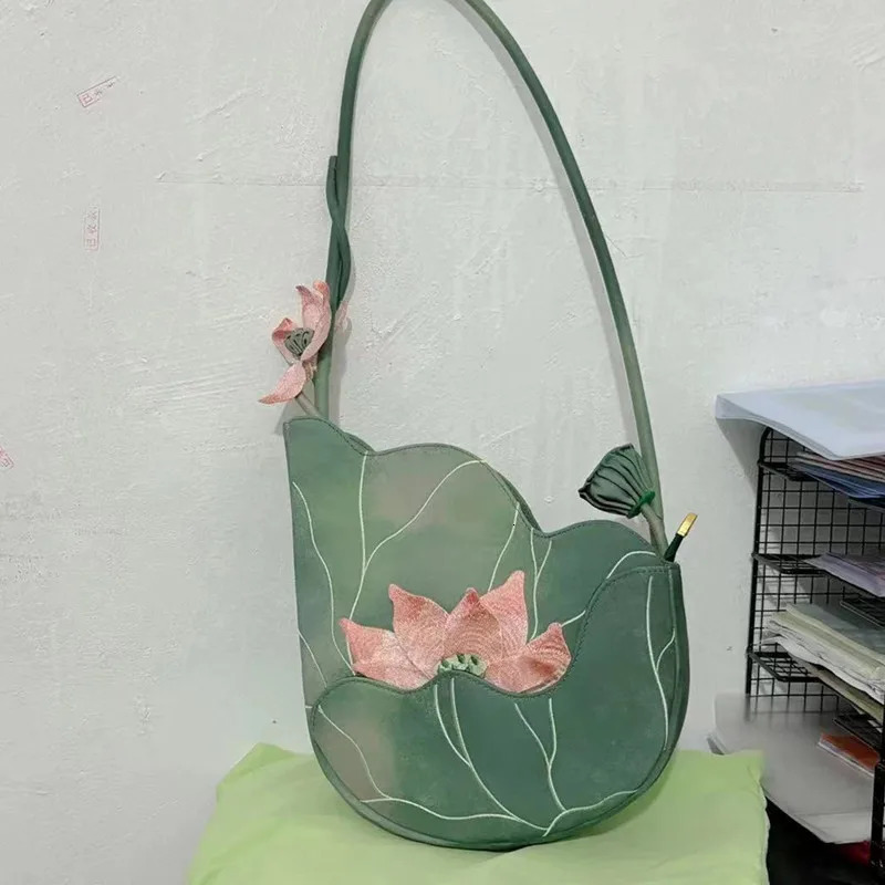 JIAERDI Chinese Style Embroidery Green Messenger Bag Wallet Women Harajuku Lotus Shoulder Bags Ladies Ancient Hanfu Handbag Chic 260307