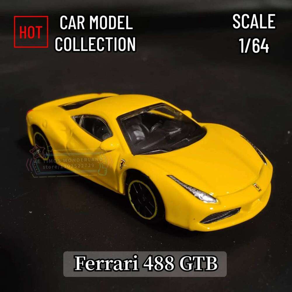 Bburago 1:64 Ferrari 488 GTB Yellow Replica Realistic Model Ideal Gift for Kids Adults Car Miniature Collection Toy Z260306