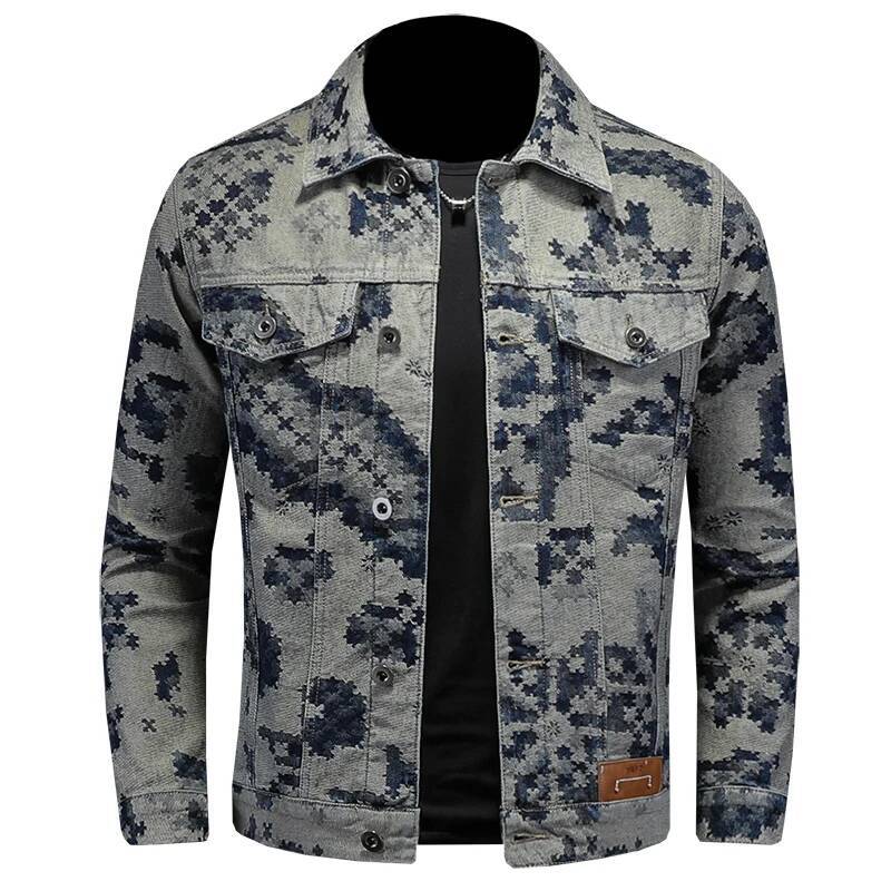 Brand Retro Jacket for Men 2025 Spring Fashion Jacquard Casual Denim Jackets Social Hip-hop Streetwear Cowboy Coats
