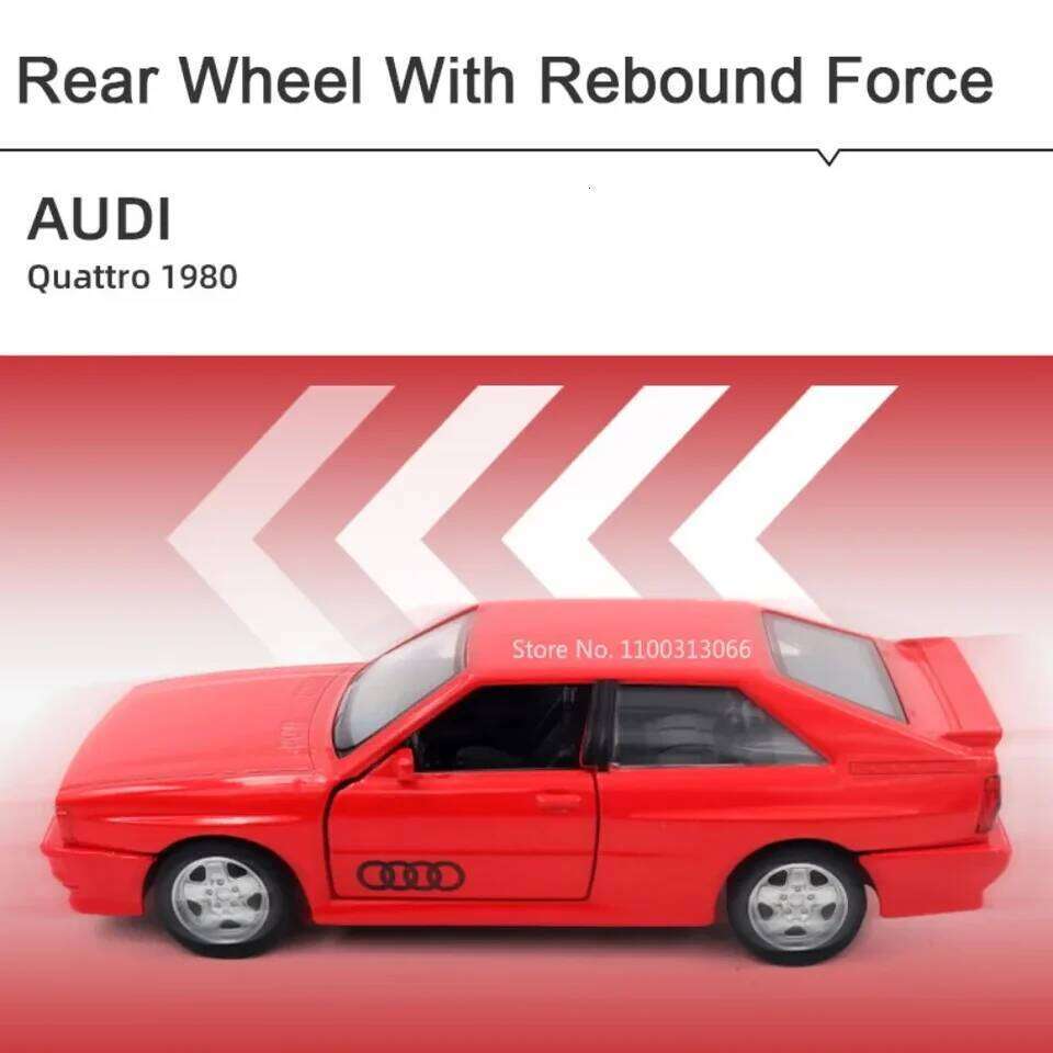 1:36 Audi Quattro 1980 Alloy Models Toy Diecasts Vehicles Model Doors Opened Pull Back Sport Car for Adult Collection Gifts Z260307