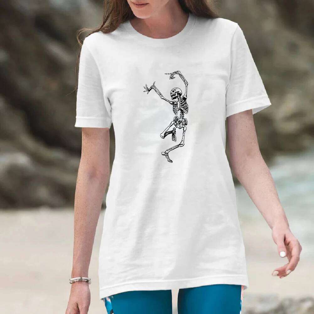 Skeleton Dance Graphic Women Men T-Shirt Summer Fashion Bohemian Vinatge Gothic Tee Short Sleeves Female Funny Halloween Top XJ260306