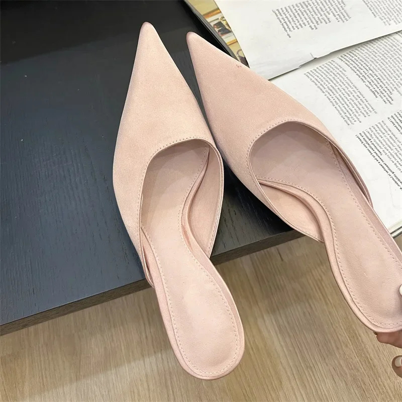 Eilyken 2026 Summer Concise Pointed Toe Women Slippers Fashion Thin Low Heels Party Pumps Mules Slide Shoes 260306