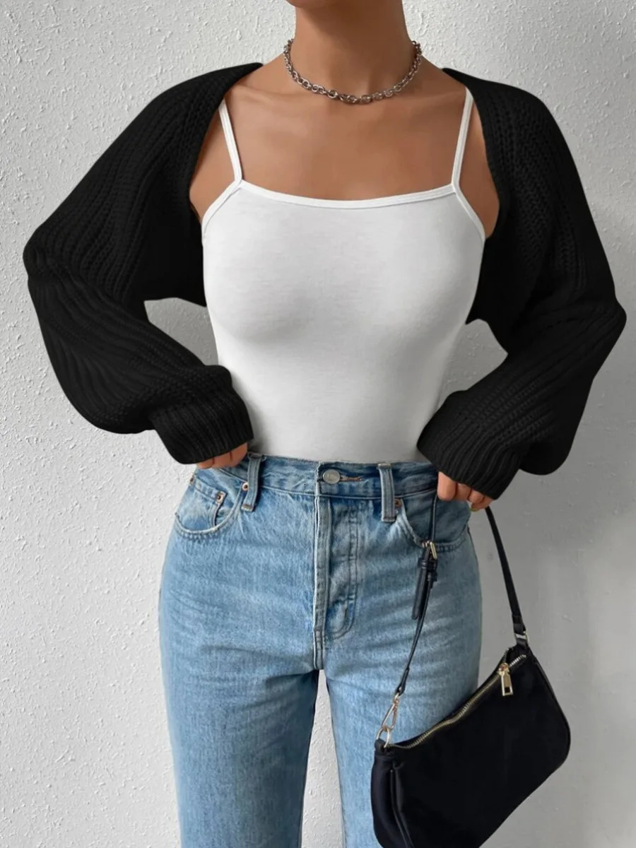 Open Front Cropped Cardigan Women Autumn Winter Long Sleeve Solid Color Ribbed Knit Shrug Sweater Bolero Tops BlackPinkWhite 260306