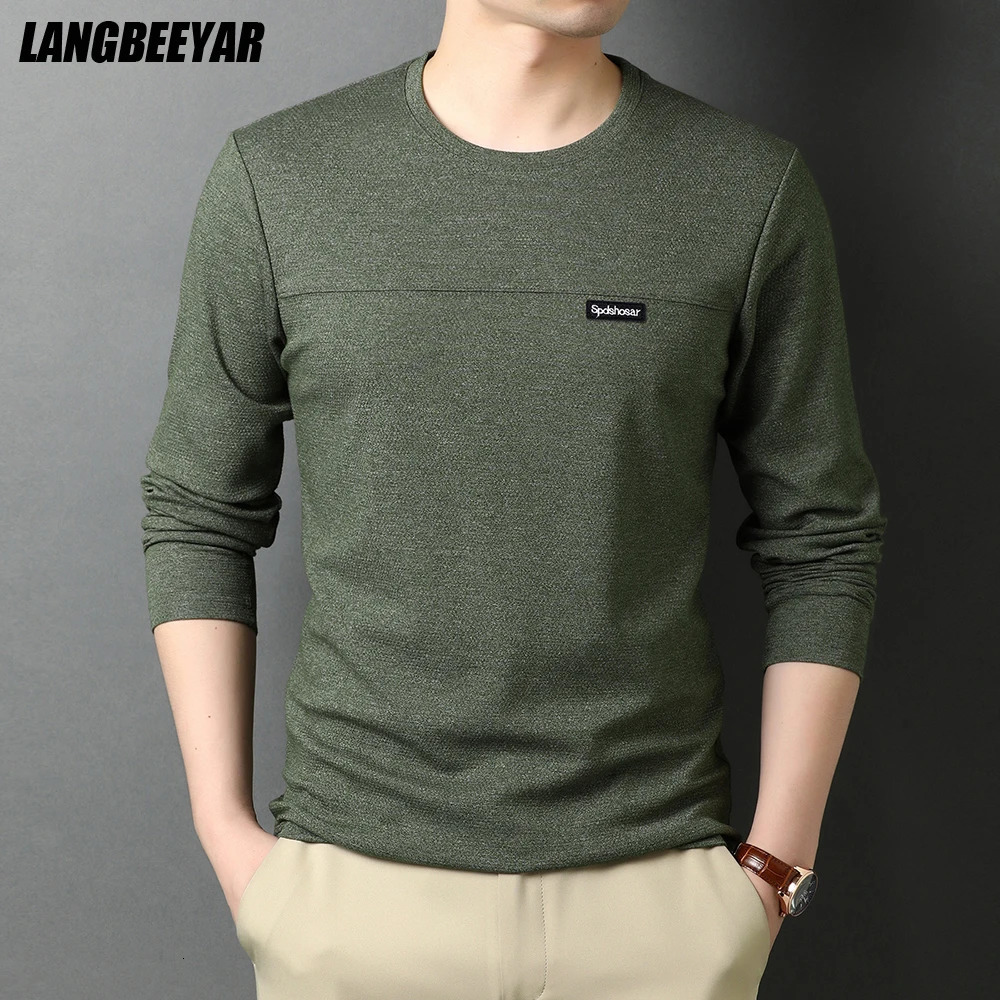 Top Quality t Shirt Men Fashion ner Long Sleeve Slim Fit Solid Color Tops Casual Mens Clothes 260302