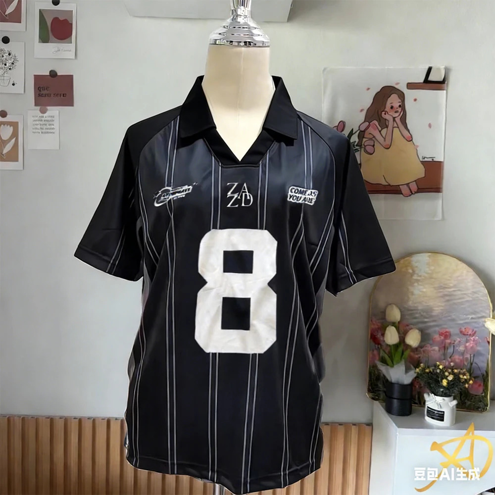 Summer Womens No8 Oversized Short sleeved Tshirt Street Y2K Fashion Leisure Sports Jersey Men Letter Printed Polo Shirt 260228