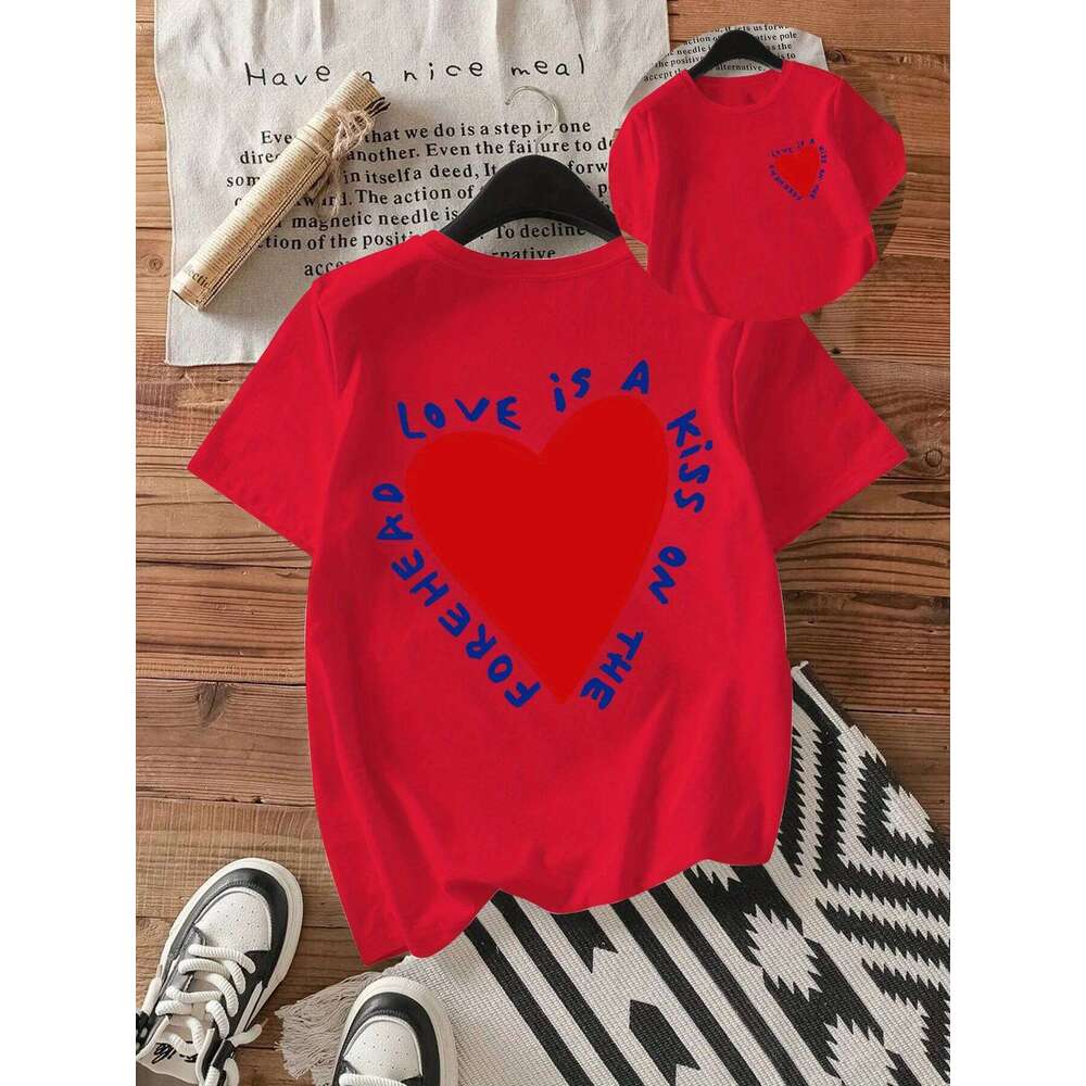 Women'S Crew Neck Short Sleeve Geometric Heart Print Regular All-Season Comfort Tee for Casual Attire Aesthetic Clothes XJ260306