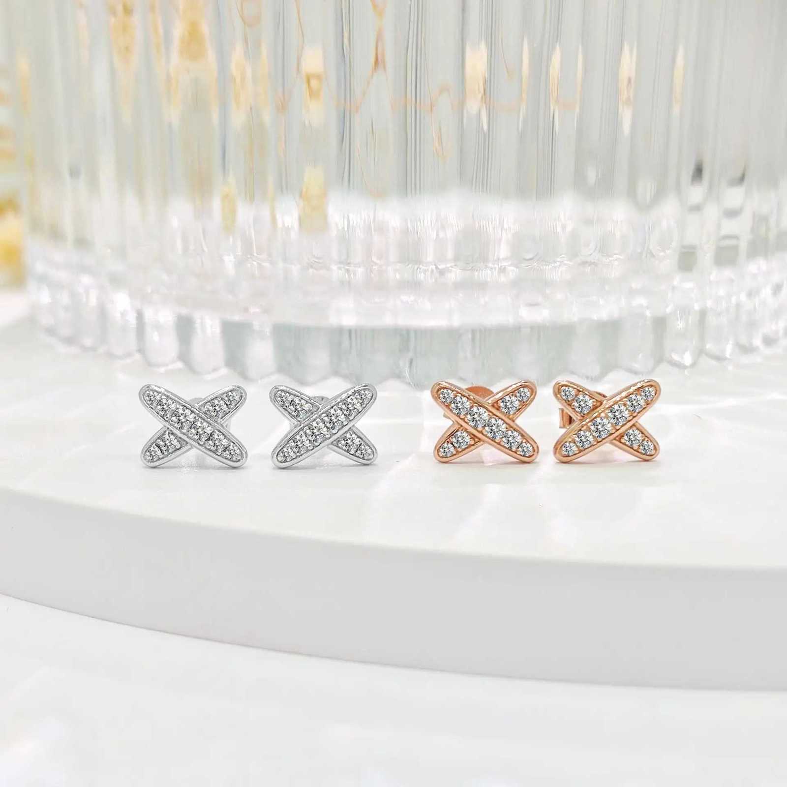 M-JAJA Moissanite Stud Earrings for Women X Cross Shape Necklace D VVS1 Lab Diamond 925 Sterling Silver Wedding Jewelry Set H260307 - view 5