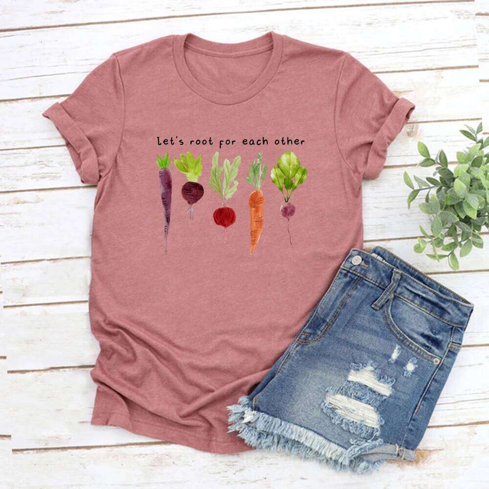 Lets Roots for Each Other Vegetable T-Shirt Uplifting T Shirt Unisex Short Sleeve Tshirt Vintage Gardening Tee Retro Women Tops XJ260306