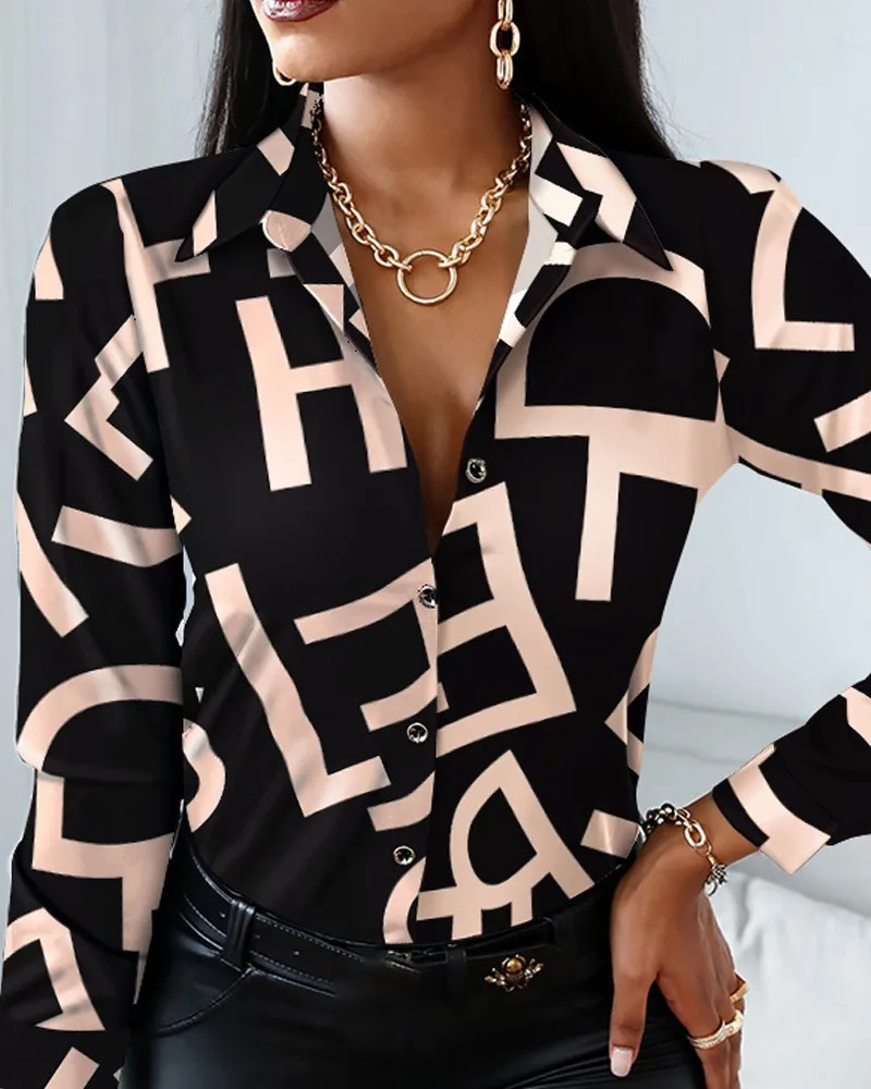 Elegant Womens Fashion Blouse 2023 SpringSummer Digital Print Shirt Slim Fit Office Female Tops 260228