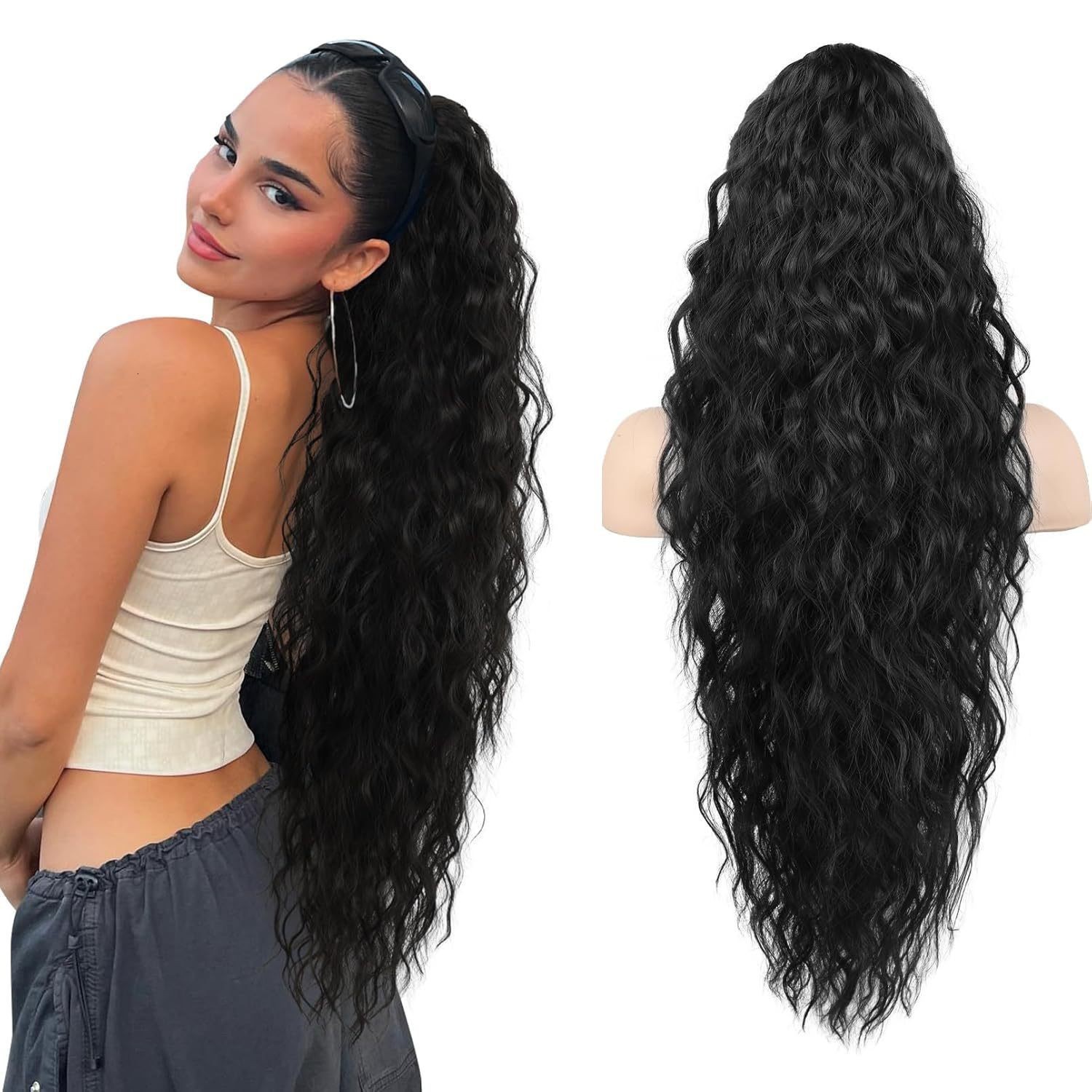 Synthetic Wigs Gladys Water Wave Ponytail Heat Resistant Synthetic Fiber Curly Drawstring Ponytail Hair for Black Women 231204
