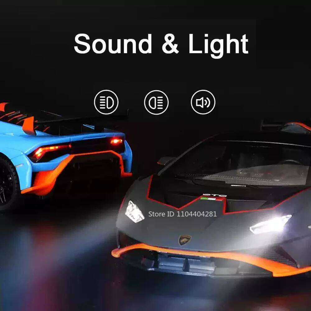 1:24 Lambor Huracan STO SCV12 Model Toys Alloy Diecast Cars Doors Opened with Sound Light Pull Back Vehices Boy's Birthday Gifts Z260307