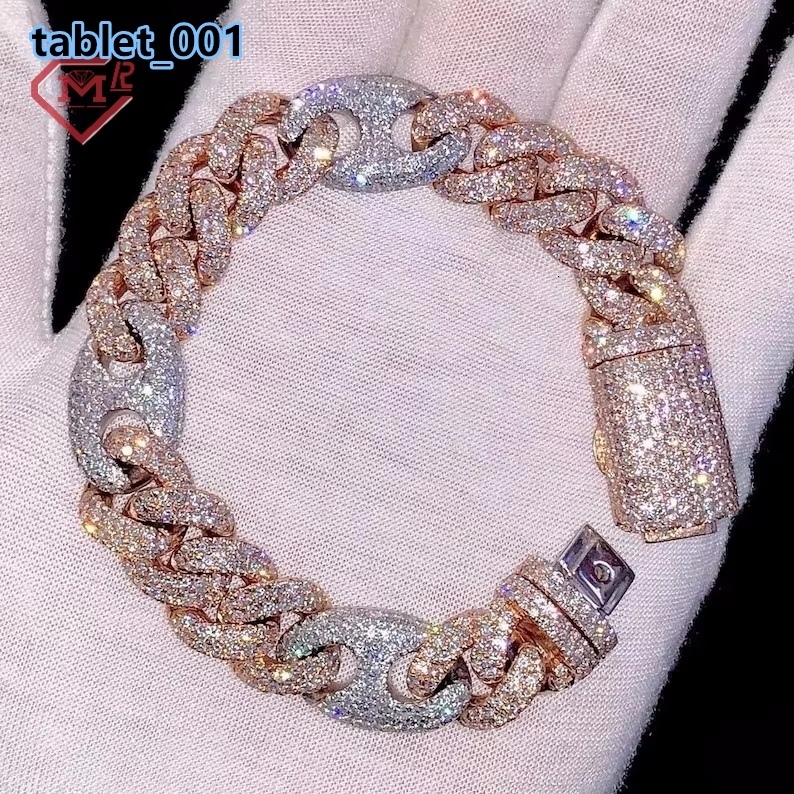 Hip Hop Cuban Link Bracelet 14MM Vvs Iced Out Moissanite Diamond Miami Moisssanite Cuban Bracelet