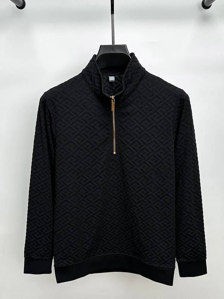 High end geometric jacquard sweater men's zippered standing neck long sleeved T-shirt autumn new fashion brand loose pullover
