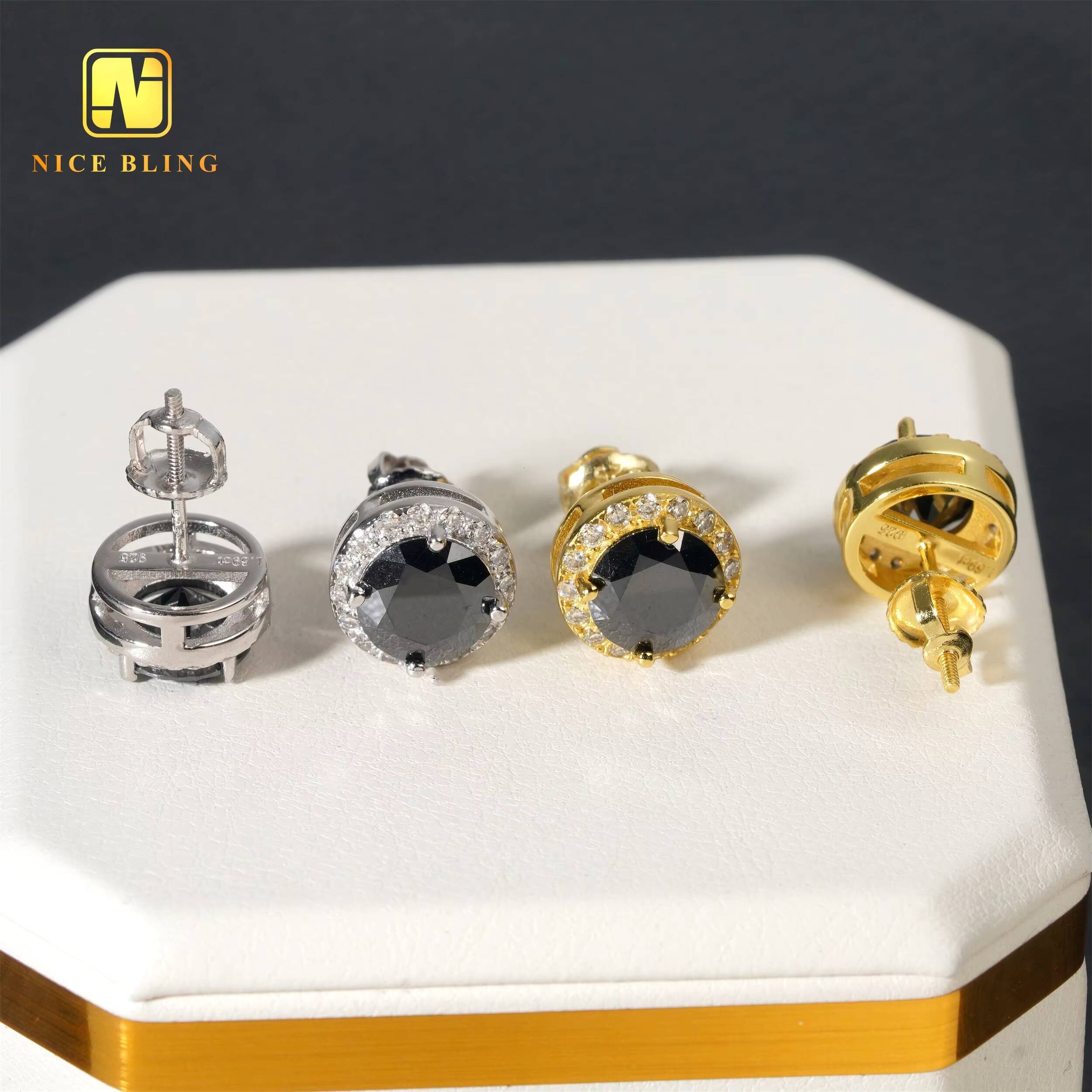 Hip Hop Moissanite Jewelry Halo Setting 75mm Sterling Silver S925 D Color VVS Moissanite Stud Earrings for Men Women
