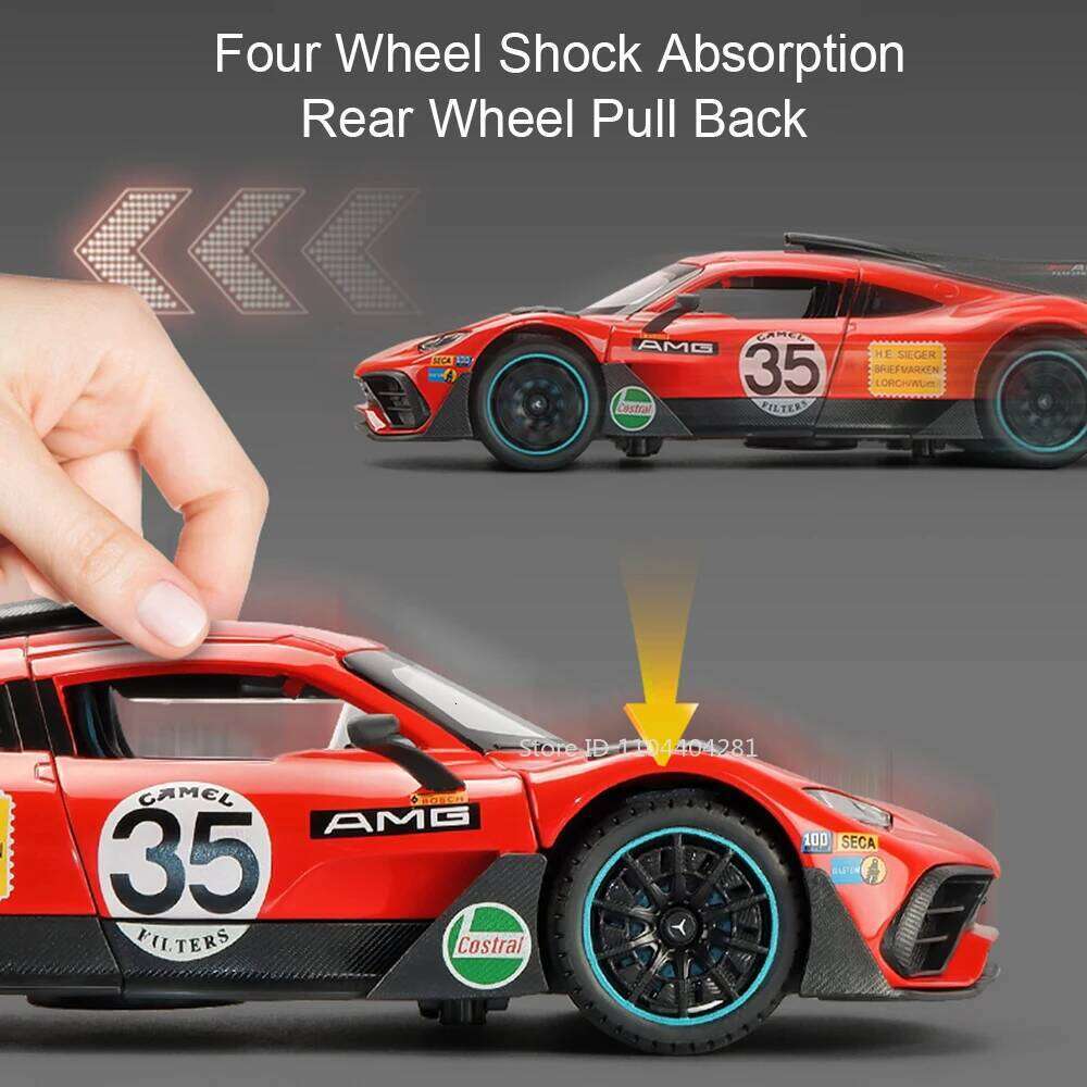 1:24 ONE VISION GT Cars Model Toy Diecast Alloy Sports Car Doors Opened with Sound Light Pull Back Vehices for Boy Holiday Gifts Z260306