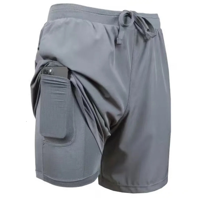 Mens Builtin pocket Shorts Quickdrying Fitness Double Layer Men Breathable Workout Training casual Sports Short Pants 260306